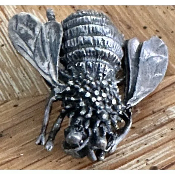 Vintage Sterling Silver Bee Brooch Signed Israel – Figural Insect Pin Nature 1 “ - Picture 2 of 10
